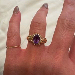 14k Gold Amethyst Ring with Diamonds